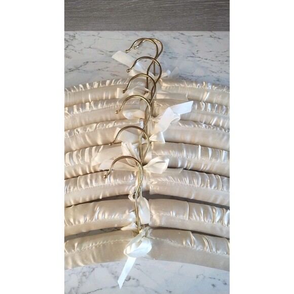 Set of 7 Ivory Satin Padded Clothes Hangers Lingerie Gold Chrome Hangers 15" - Picture 6 of 6